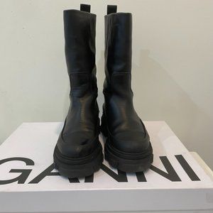 Ganni Tubular rubber-trimmed leather boots